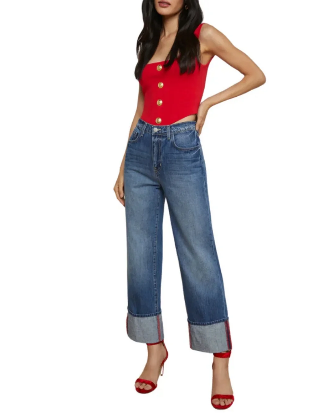 L’AGENCE Wide Leg Jeans Leighton Cropped Cuffed Stovepipe Size 25 NWOT Boho - Picture 12 of 13